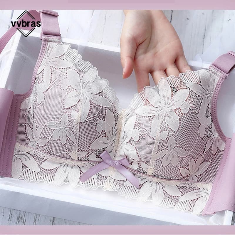 vvbras Push Up Bra Sexy Lace Bras For Women Wireless Plus Size Bralette Ultra-thin Flower Bra Underwear BCDE Full Cup Big Size