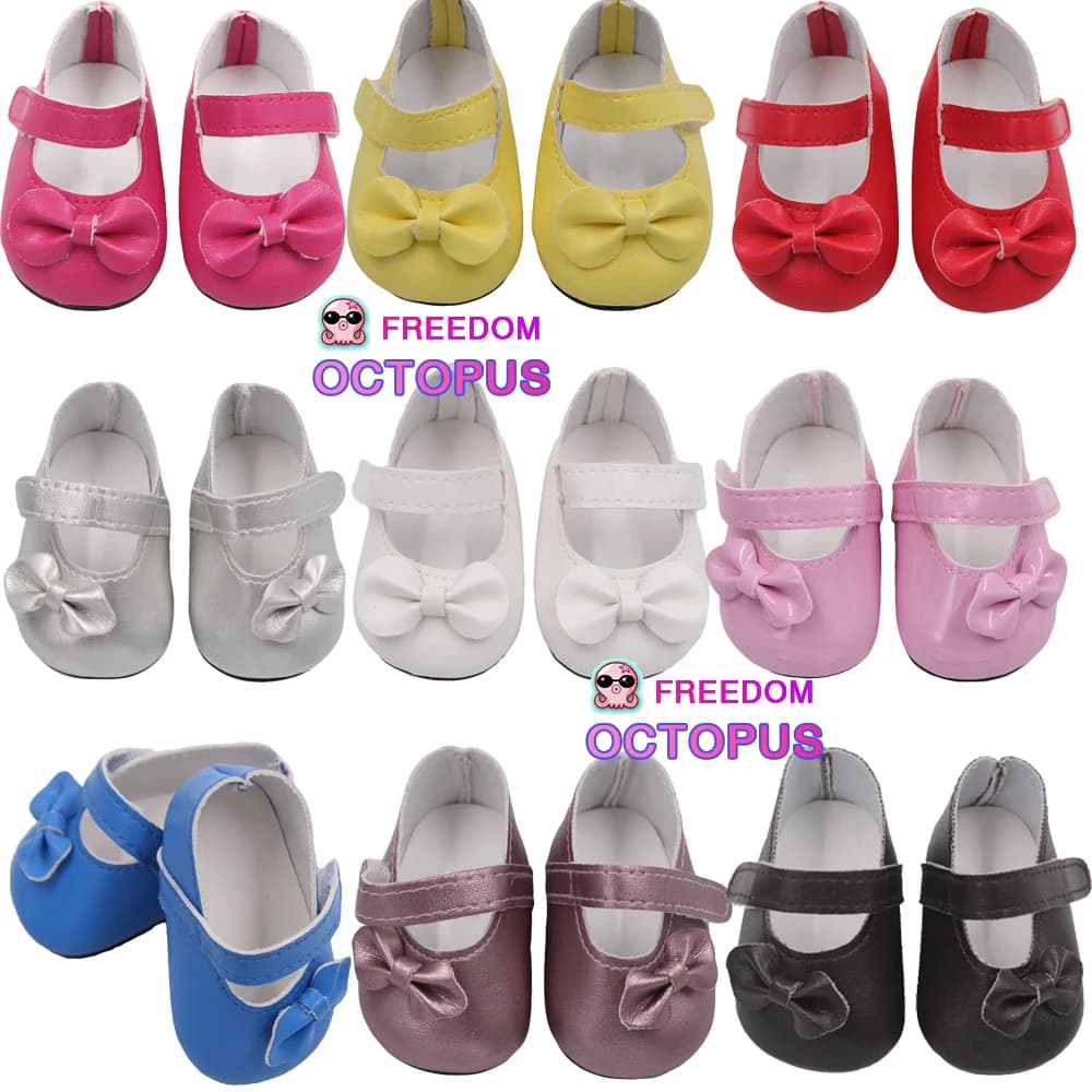 Hot Sale 7cm Bow-knot Doll Shoes For 18Inch American Dolls Pu Leather Shoes Fit 43cm New Baby 1/3 BJD DIY Dolls Gift