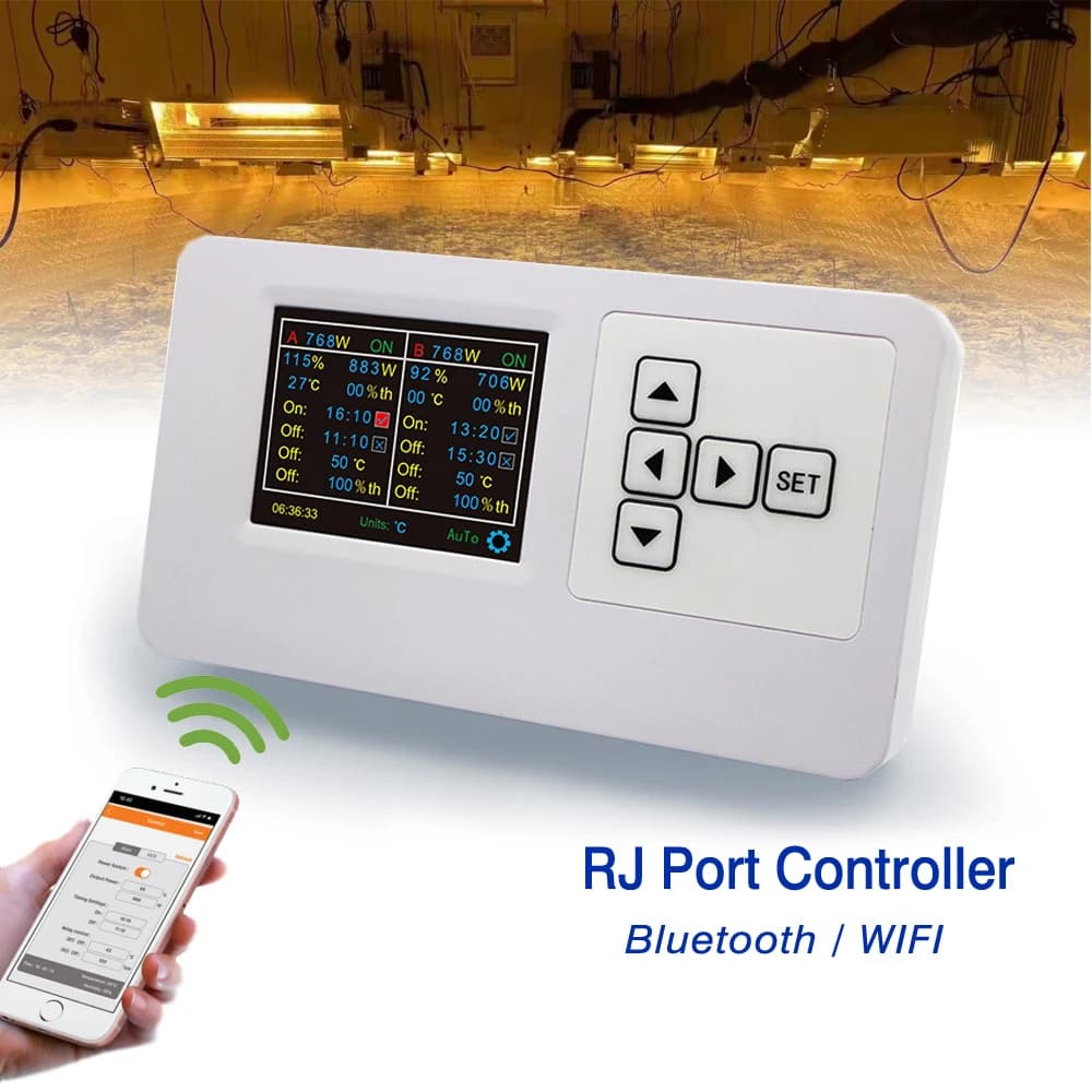 Smart WIFI/Bluetooth LED Grow Light Controller RJ14 Port Remote Group Dimmable Timing Control LED Lamp With Humidity Temperature