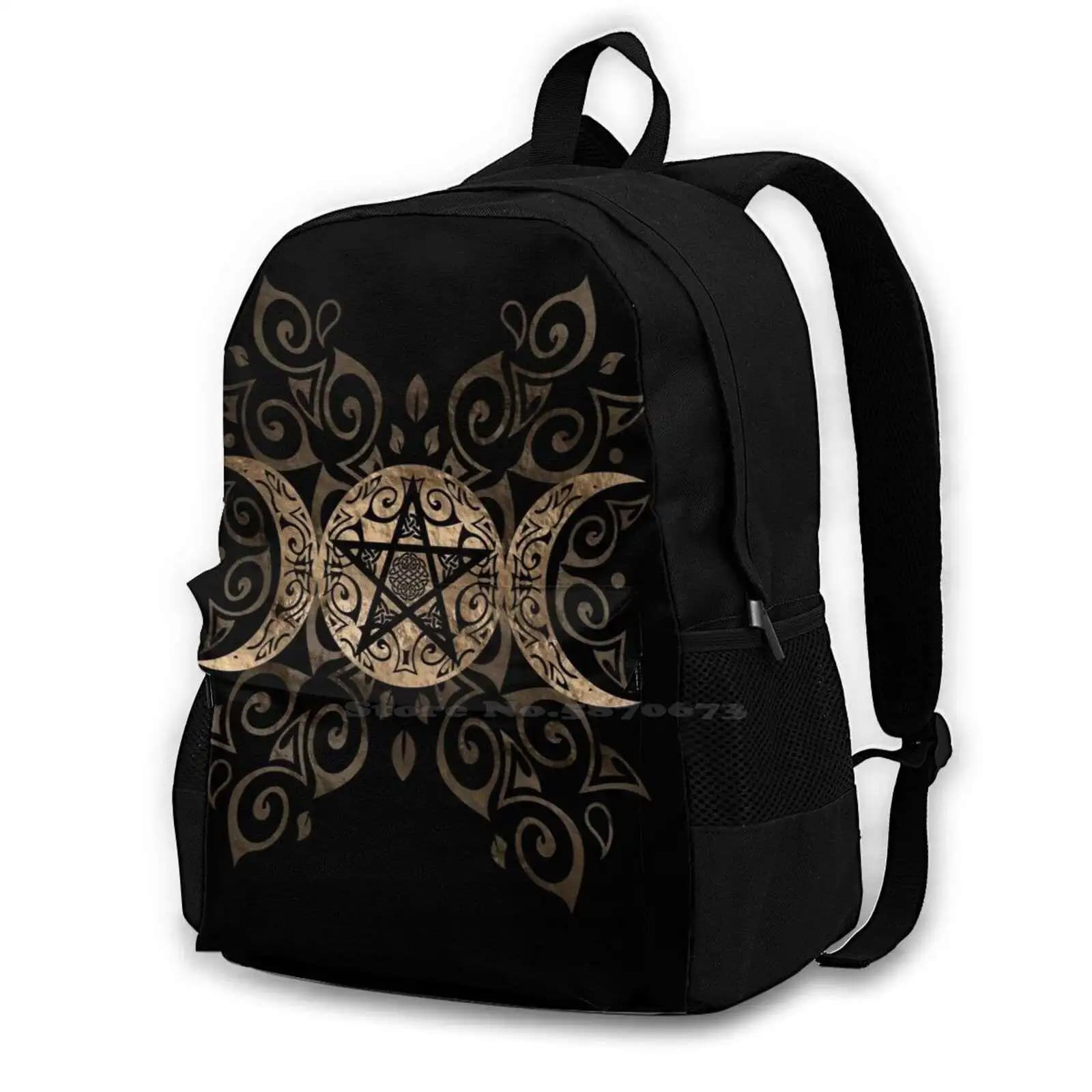 Triple Moon Goddess Pentagram Ornament Teen College Student Backpack Laptop Travel Bags Goddess Triple Goddess Pentagram