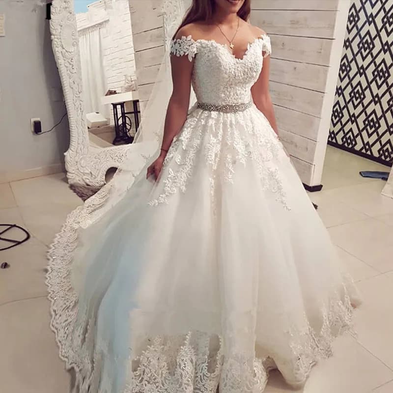 9183 2024 Off Shoulder Embroidery Charming Sweetheart White Wedding Dress Custom Made Size Ball Gown Wedding Dresse