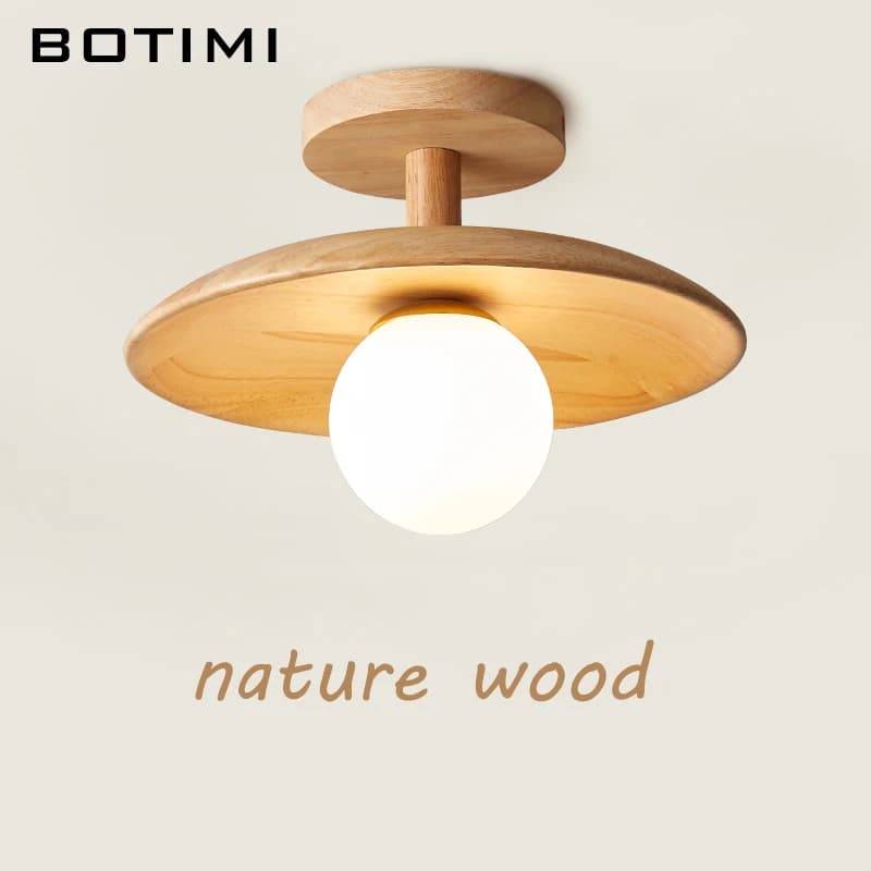 Modern Nature Wood Ceiling Lamp For Living Room 18CM 28CM Round Surface Mounted Bedroom Lights Dining Kitchen Wooden Luminaires