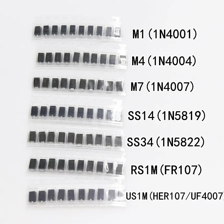 7 kinds*10pcs=70pcs/lot SMD diode package / M1 (1N4001) / M4 (1N4004) / M7 (1N4007)/ SS14 US1M RS1M SS34 KIT