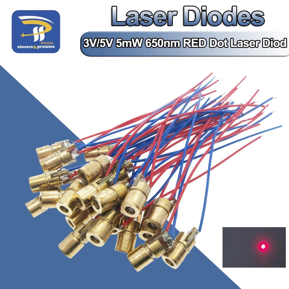 10PCS Adjustable Mini Laser Pointer Diode RED Dot Laser Diod Circuit 3V/5V 5mW 650nm Module Pointer Sight Copper Head