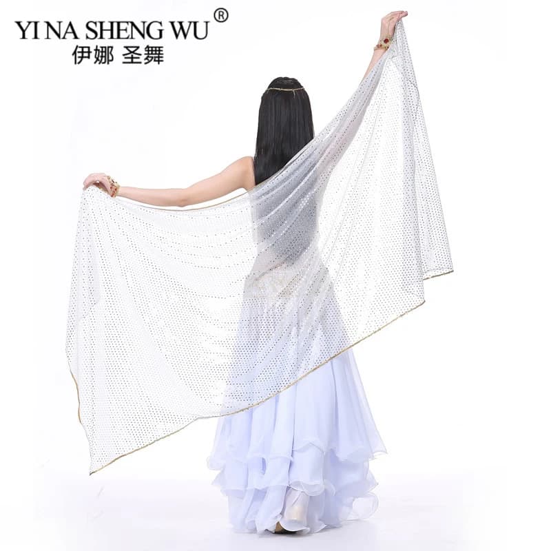Cheap Sequins Chiffon Solid Color Dance Veil Belly Dance Scarf Dance Scarf Throwing Yarn Scarf Shawl Veil 210*95cm 13 Colors