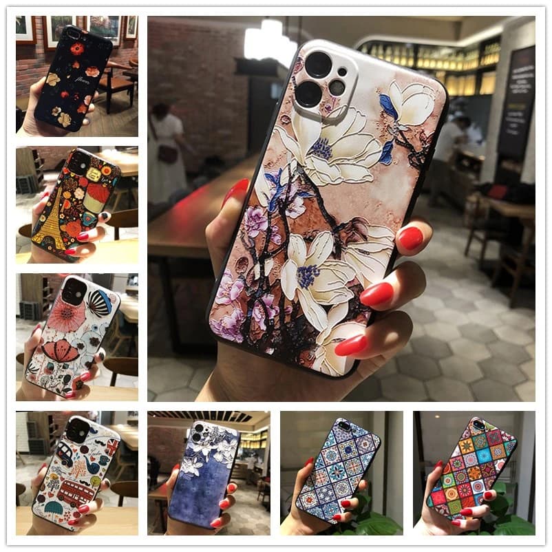 3D Emboss Floral Silicon Phone Case For Motorola Moto E7 E7i Power G31 G41 G51 G71 5G E6i One Vision Macro Action Relief Cover
