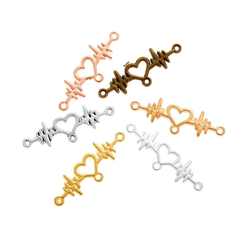 20pcs Wholesale 6 Color Heartbeat Connector Charms Alloy Metal Pendants For Handmade Jewelry Accessories Making