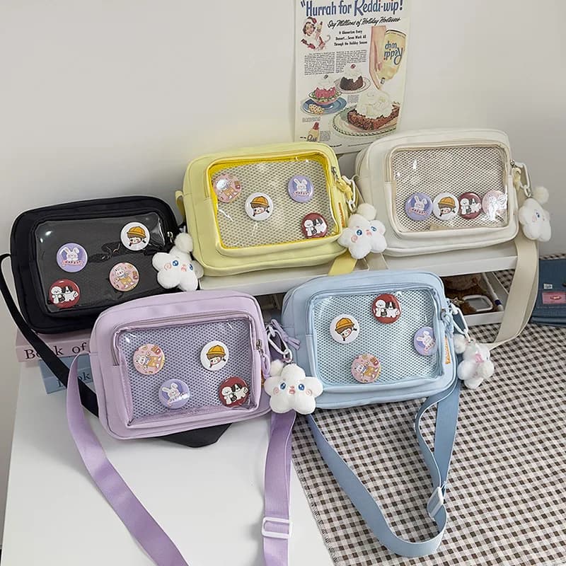 Ins Style Crossbody Bag with Transparent Badge Windows Korea Girl Casual Phone Small Bag Anime Sling Bag Display Goods Bag