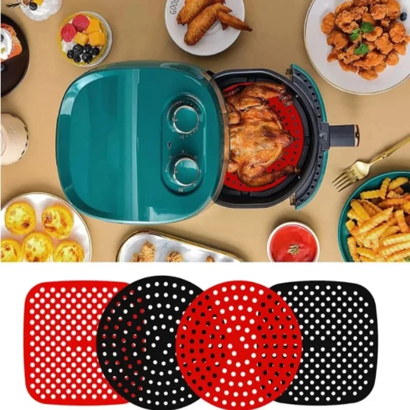 Air Fryer Liner Food Grade Reusable Silicone Anti-slip Round Mat Non-Stick Steaming Basket Steamers Cooking Kitchen