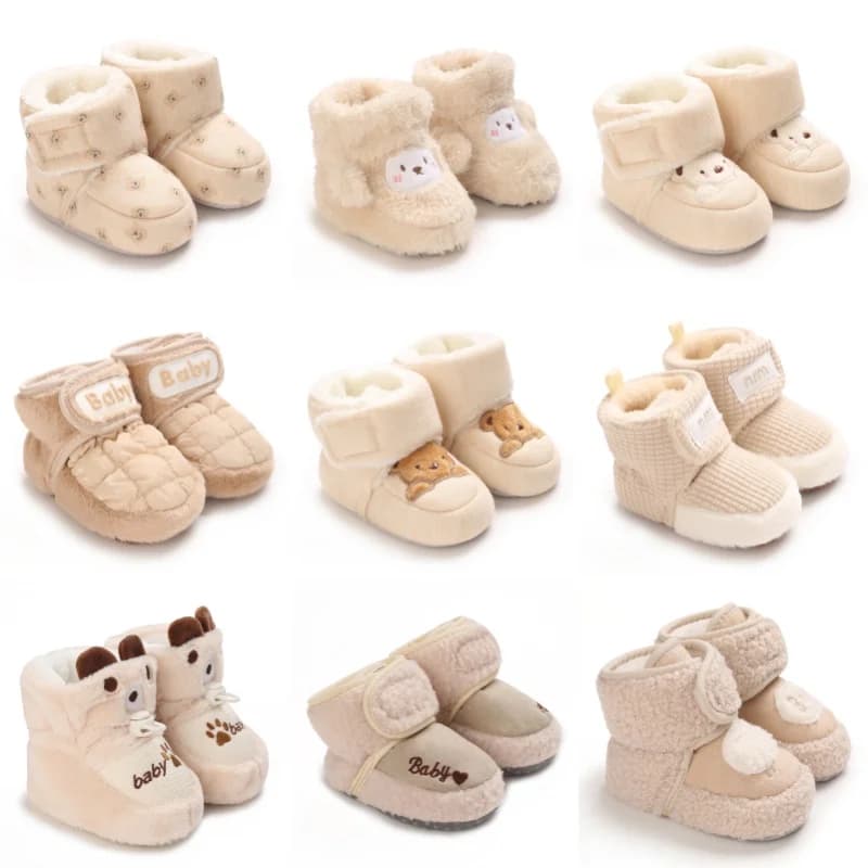 Winter Newborn Boys and Girls Cute Cartoon Cotton Shoes with Soft Sole and Warm Boots Preschool Walking Shoes Winter Newborn
