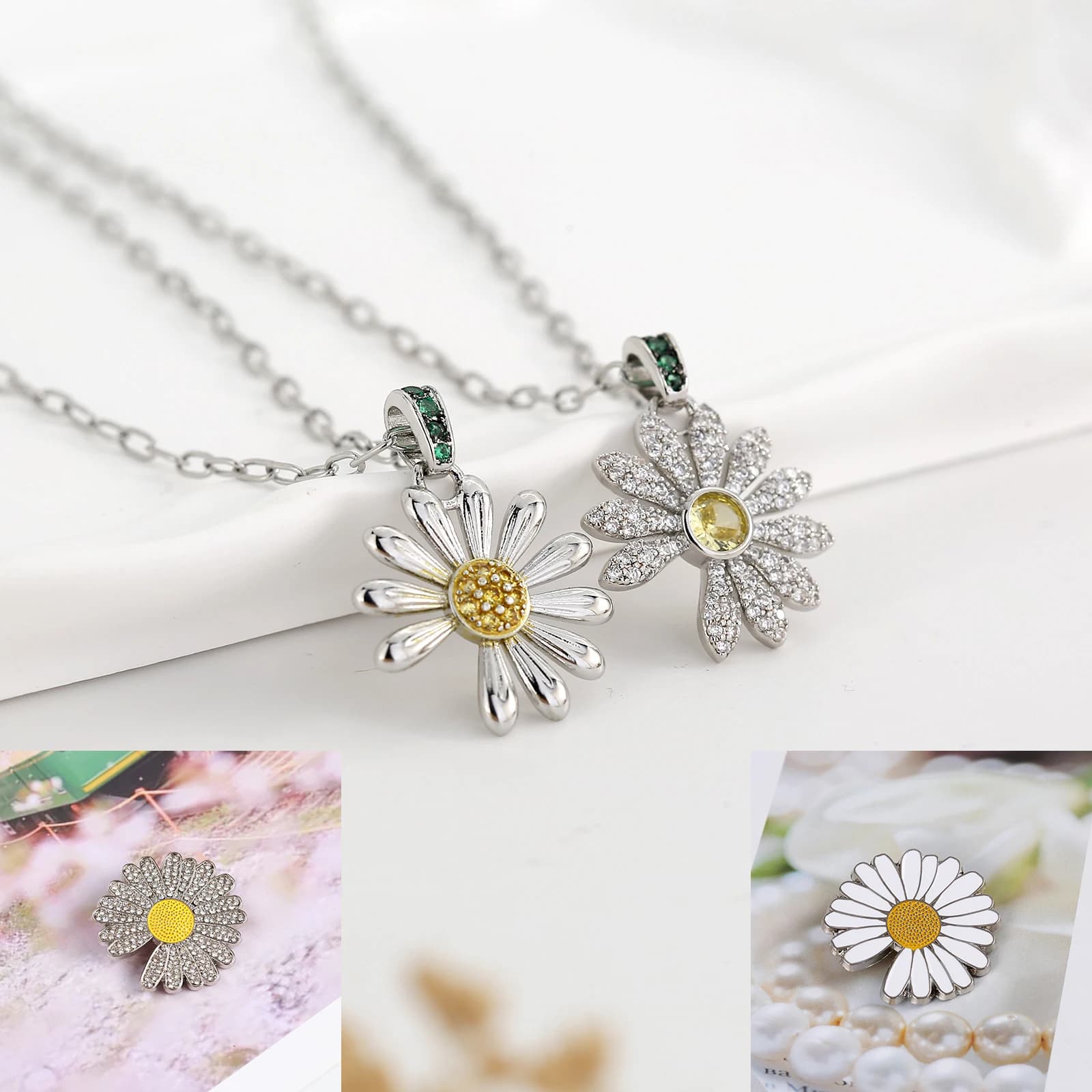Kpop GD Daisy Necklace Cosplay Hot Idol G-DRAGON Notched Daisy Badges Inlay Daisy Brooches Halloween Party Costumes Accessories