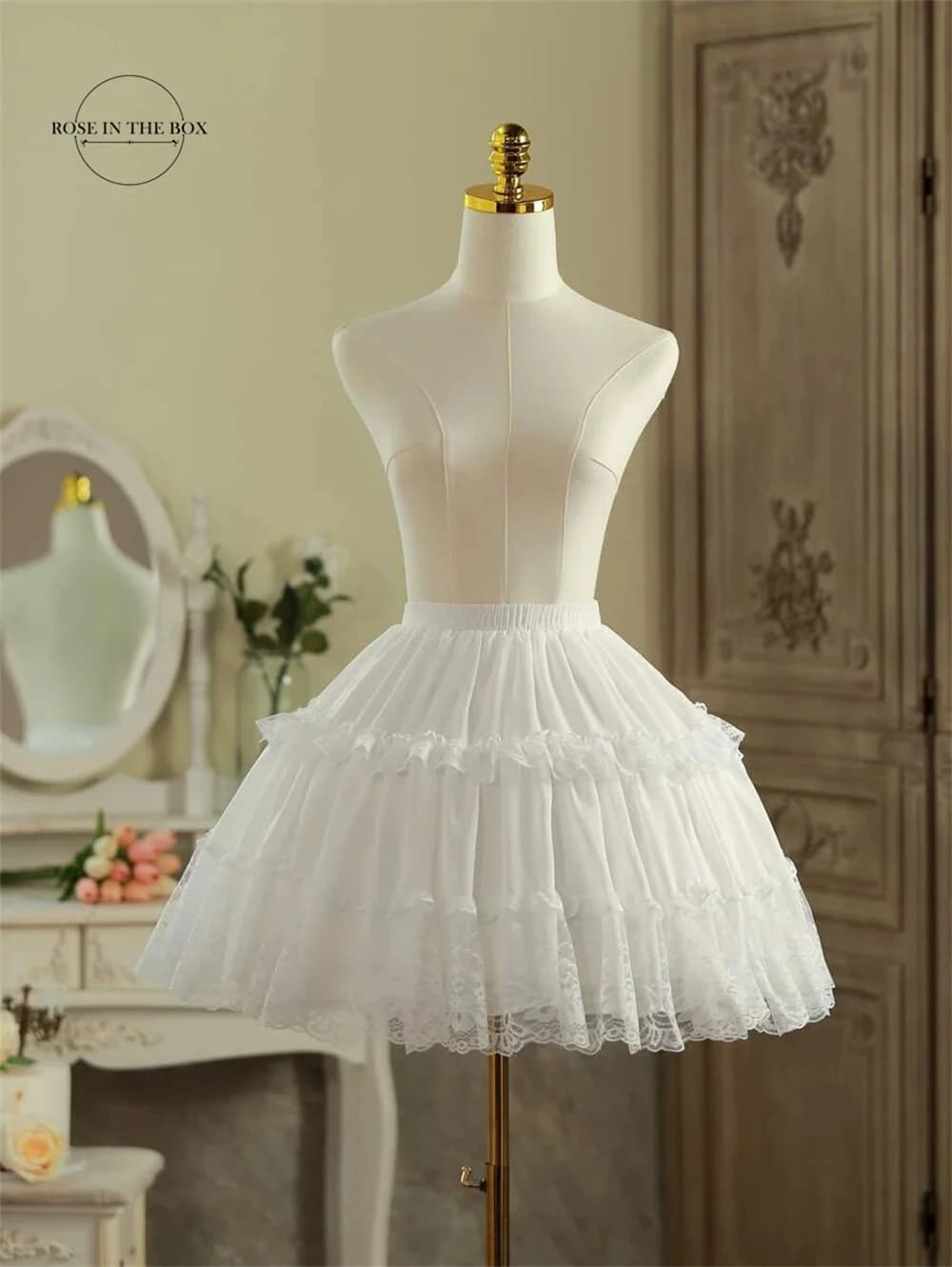 Girls Skirt Short Petticoat Cosplay Lace Fishbone Lolita Slip Liner White Black Elastic Waist Underskirt Wedding Accessories