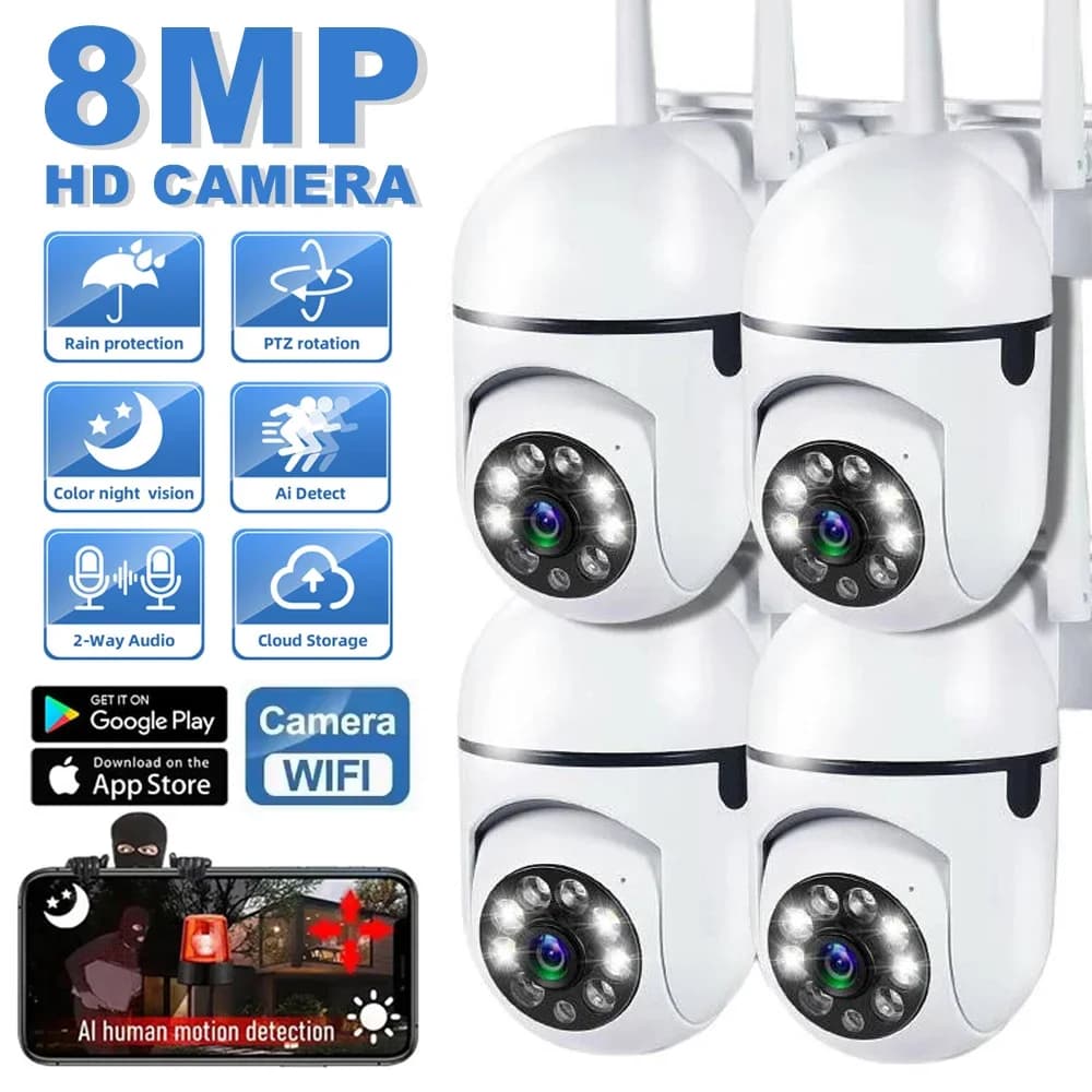 8MP Wifi Surveillance Camera Outdoor Wireless Camera 8X Zoom Human Tracking Two-way Audio Color Night Vision Security Cam CCTV