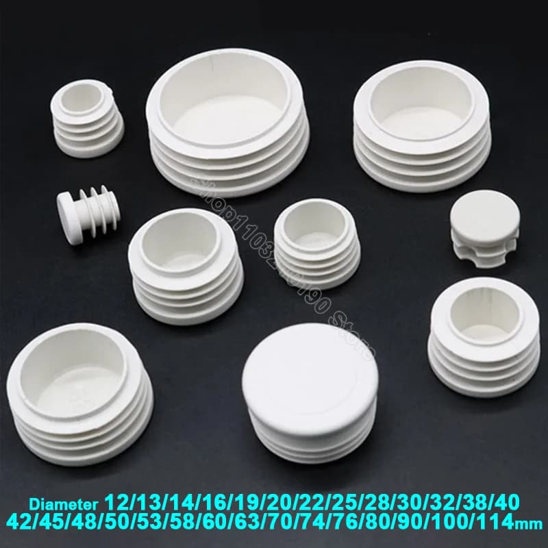 1-10Pcs White Round Plastic Blanking End Caps Tube Pipe Inserts Plug Bung Seal Cover Stopper Foot Pad 12/13/14/16/19/20/22-114mm