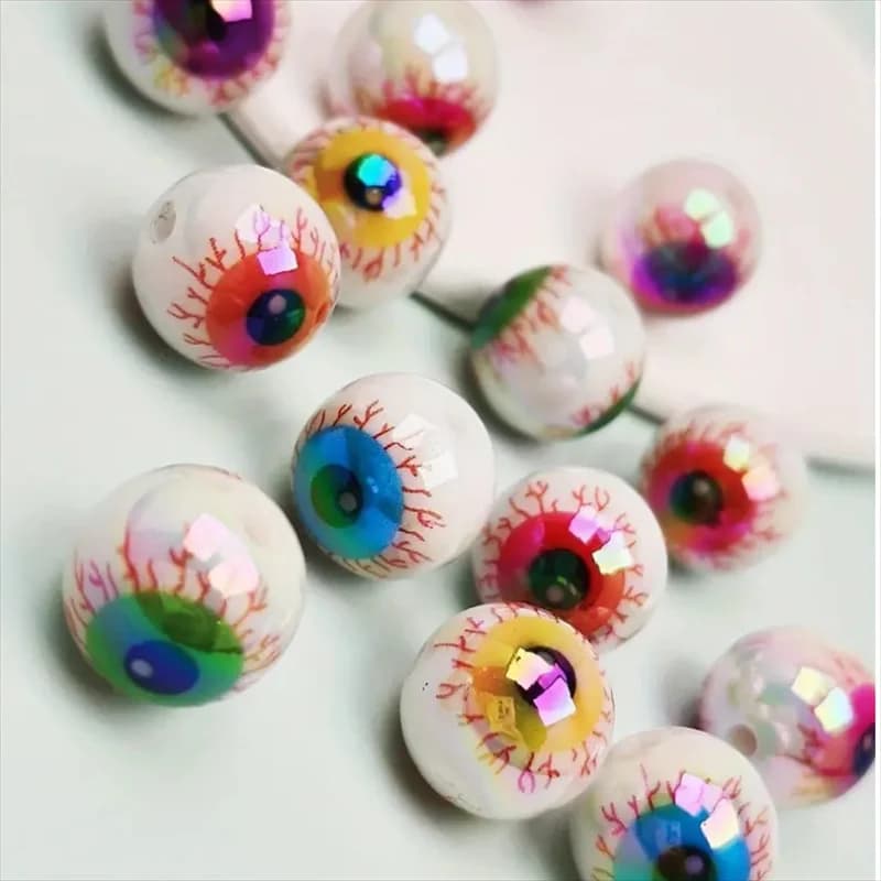 16MM 10pcs Spooky Eyeball Beads Acrylic Spacer Beads Colorful Eye Loose Beads For Diy Halloween&Party Decor Jewelry Accessories