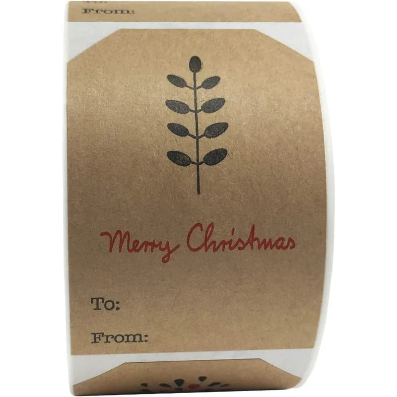 1 Roll Natural Kraft Simple Christmas Gift Tags Holiday Present Stickers 2 x 3 Inch 100 Total Adhesive Labels