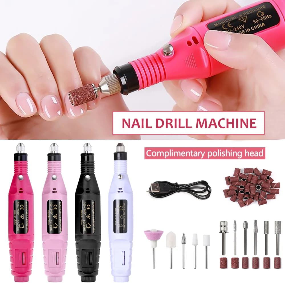 YIKOOLIN Acrylic Nail Drill Kit Electric Nail File 20000 RPM Portable Electric Nail Drill Bits Gel Remover Nail Tools