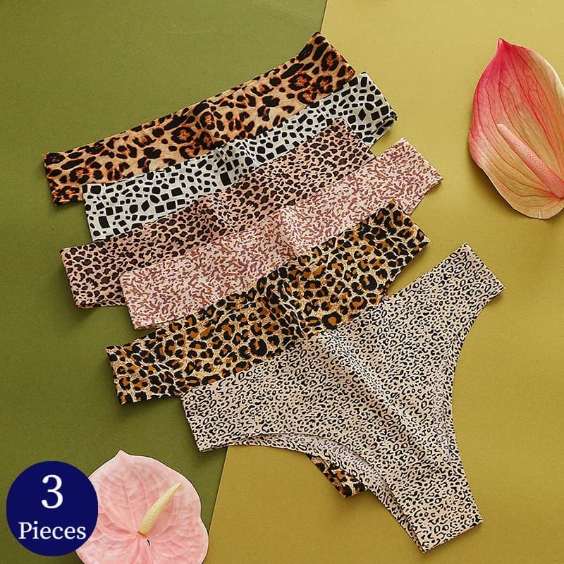 Trow Bridge 3 PCS/Set Women's Panties Fashion Leopard Bikini Sexy Thongs Seamless Underwear Satin Lingerie Sport Fitness G-Strin