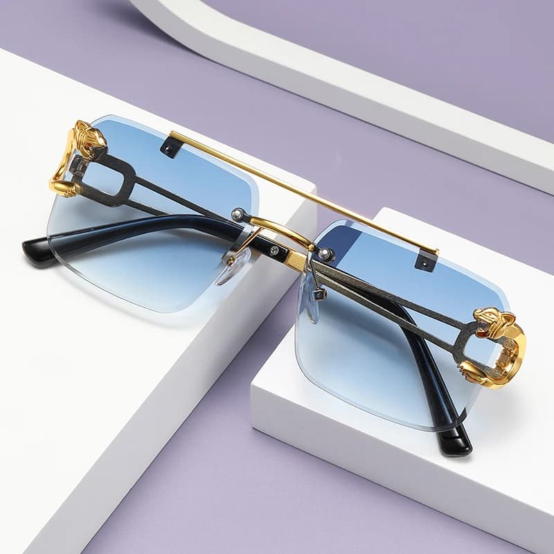 Fashion Rimless Square Double Bridge Sun Glasses Vintage Women Men Sunglasses UV400