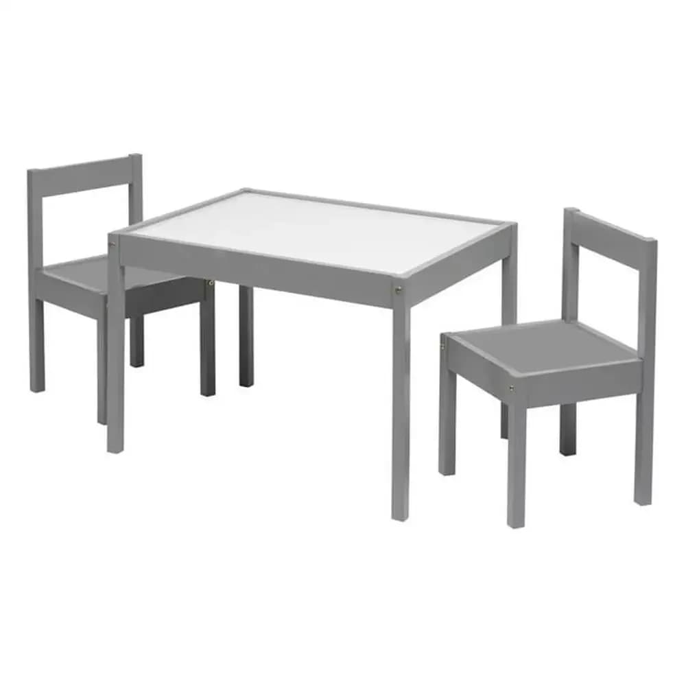 Child Table Chairs Set Grey Rubberwood Safety Round Edges Stable Easy Clean 1-5 Years Old Activity Space Immerse Promote