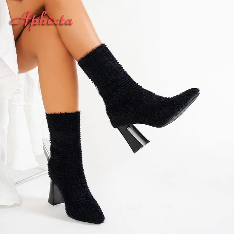 Aphixta Black Sock Boots Sexy Women Ankle Boots 8.5cm Super High Heels Elastic Footwear Shoes Women zapatos mujer 2024 tendencia