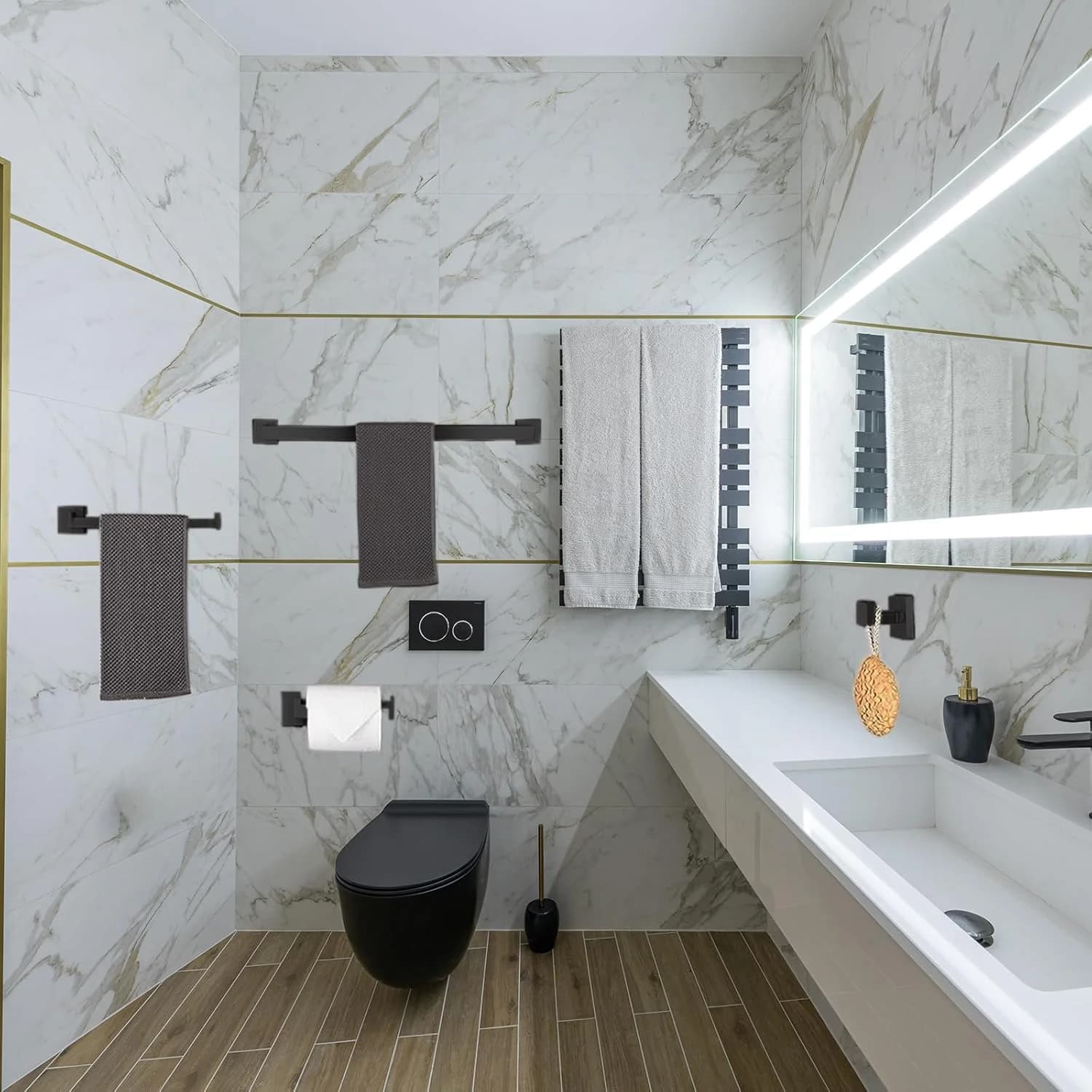 Bathroom Hardware Set Bathroom Accessories Black Robe Hook Towel Rail Bar Rack Bar Shelf Tissue Paper Holder Toothbrush Holder