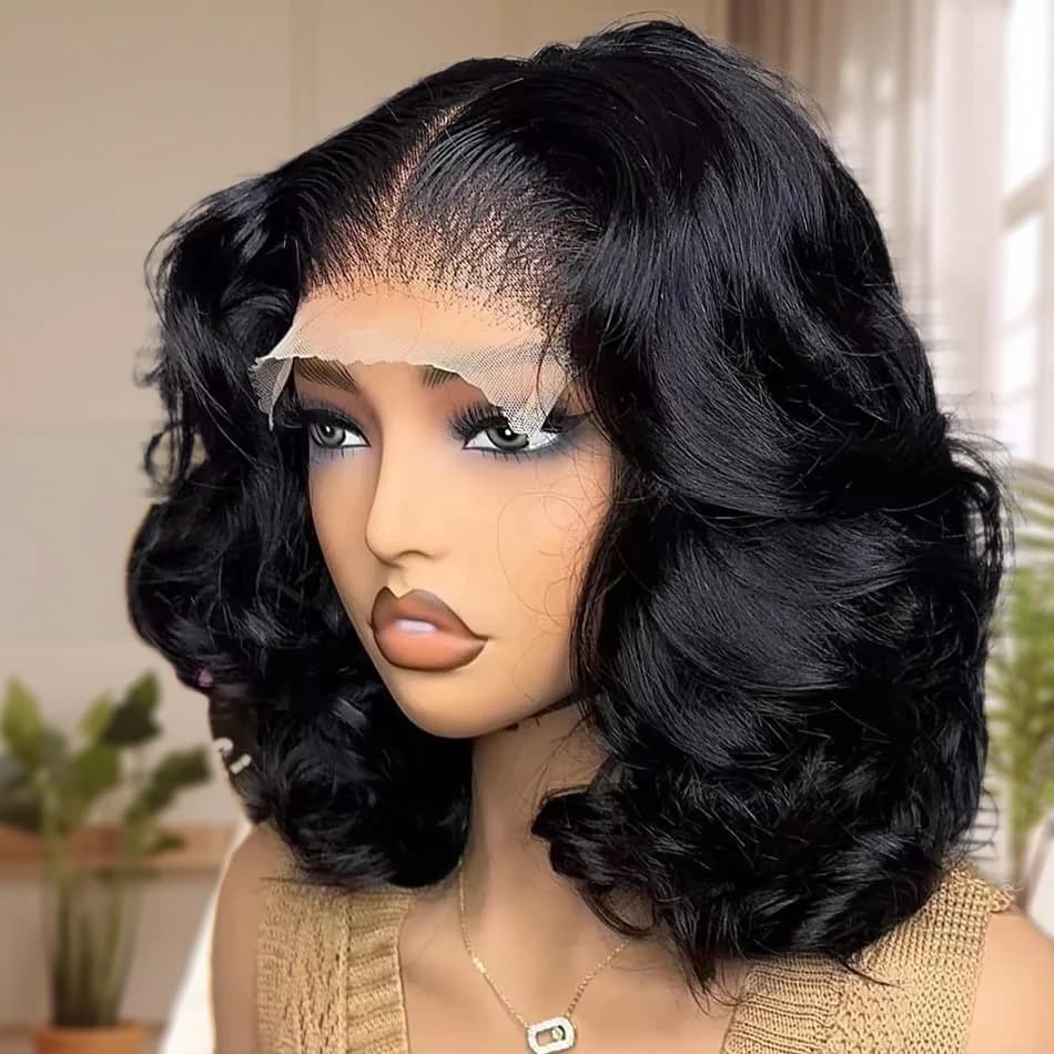 220 Density Body Wave Short Bob Wigs Human Hair 13x4 Transparent Lace Front Human Hair Wig Preplucked Lace Frontal Wig For Women