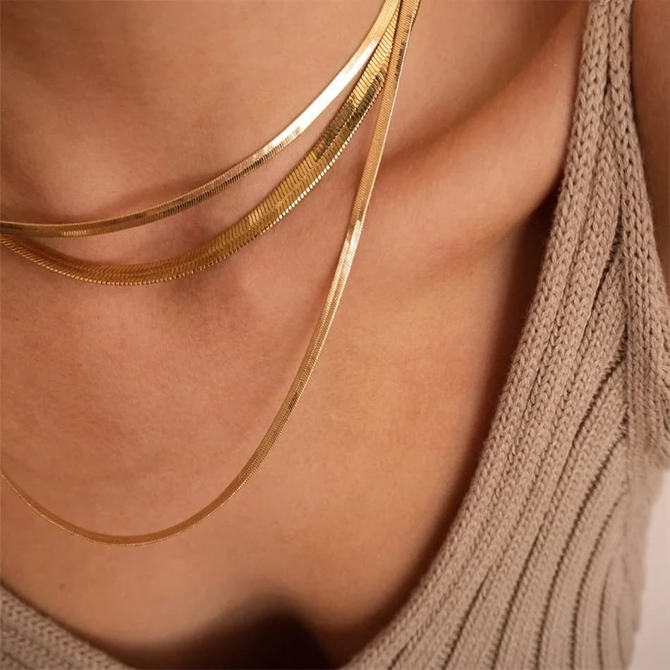 Women's Stainless Steel Golden Color Snake Chain Necklace European and American Fashion Minimalist Style Jewelry Gift Wholesale