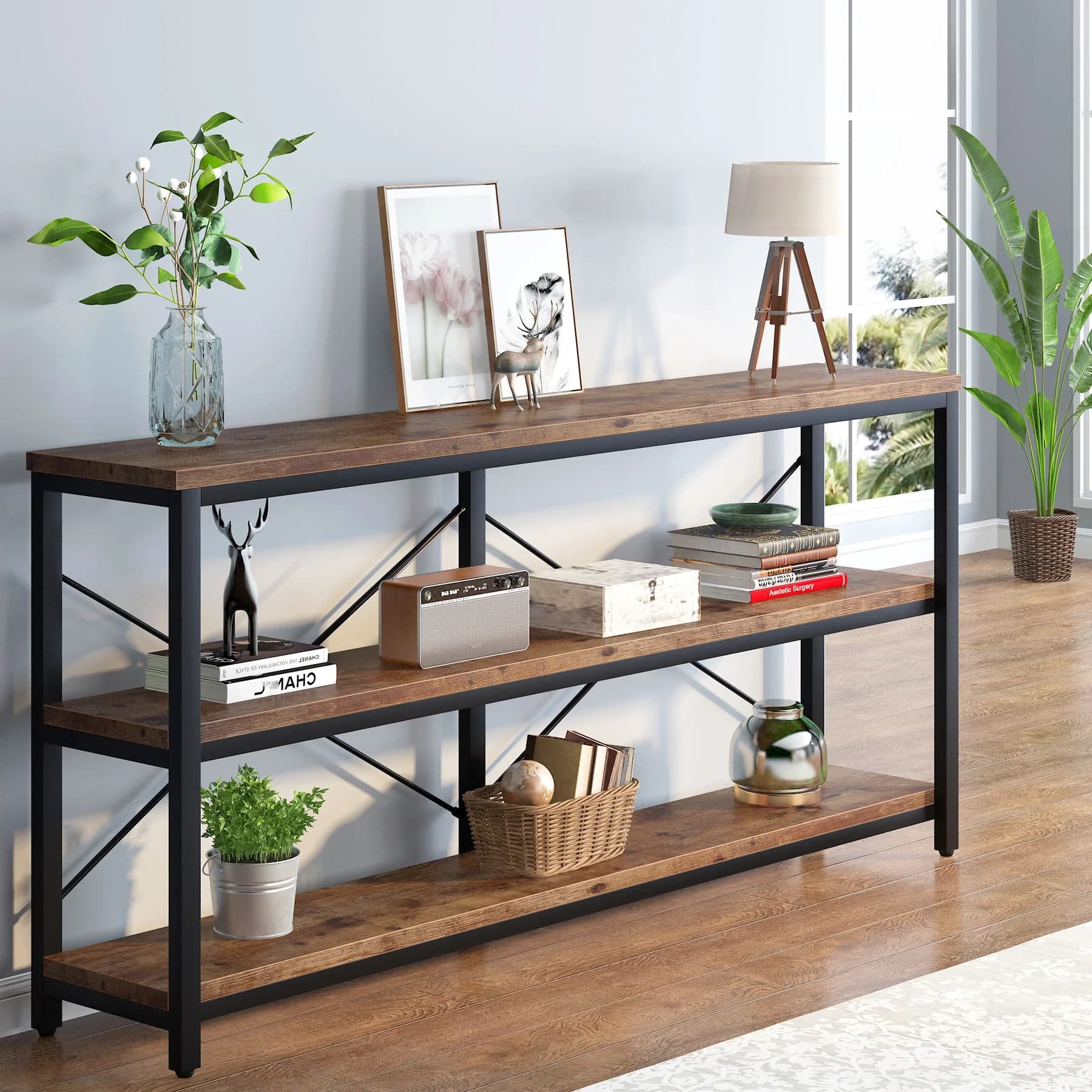 Tribesigns 3-Tier Console Table, 70.9" Sofa Table Long Narrow Entryway with Metal Frame