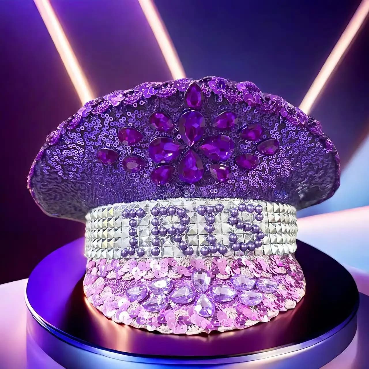 HongLuan Burning Man Sparkling Purple Captain Hat Rhinestone Steampunk Military Cap for Woman Coachella Music Festivals Hats