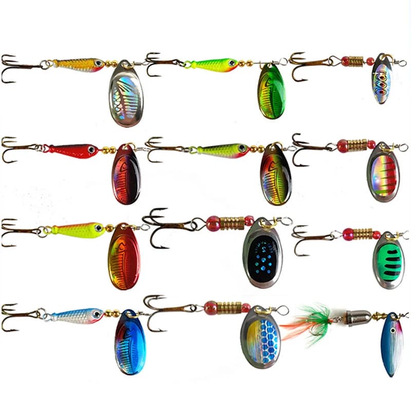 1PC Rotating Metal Spinner Fishing Lures 9.1g 7cm Pike Treble Hook Tackle Accessories Artificial Hard Baits Rotating Sequin Hand
