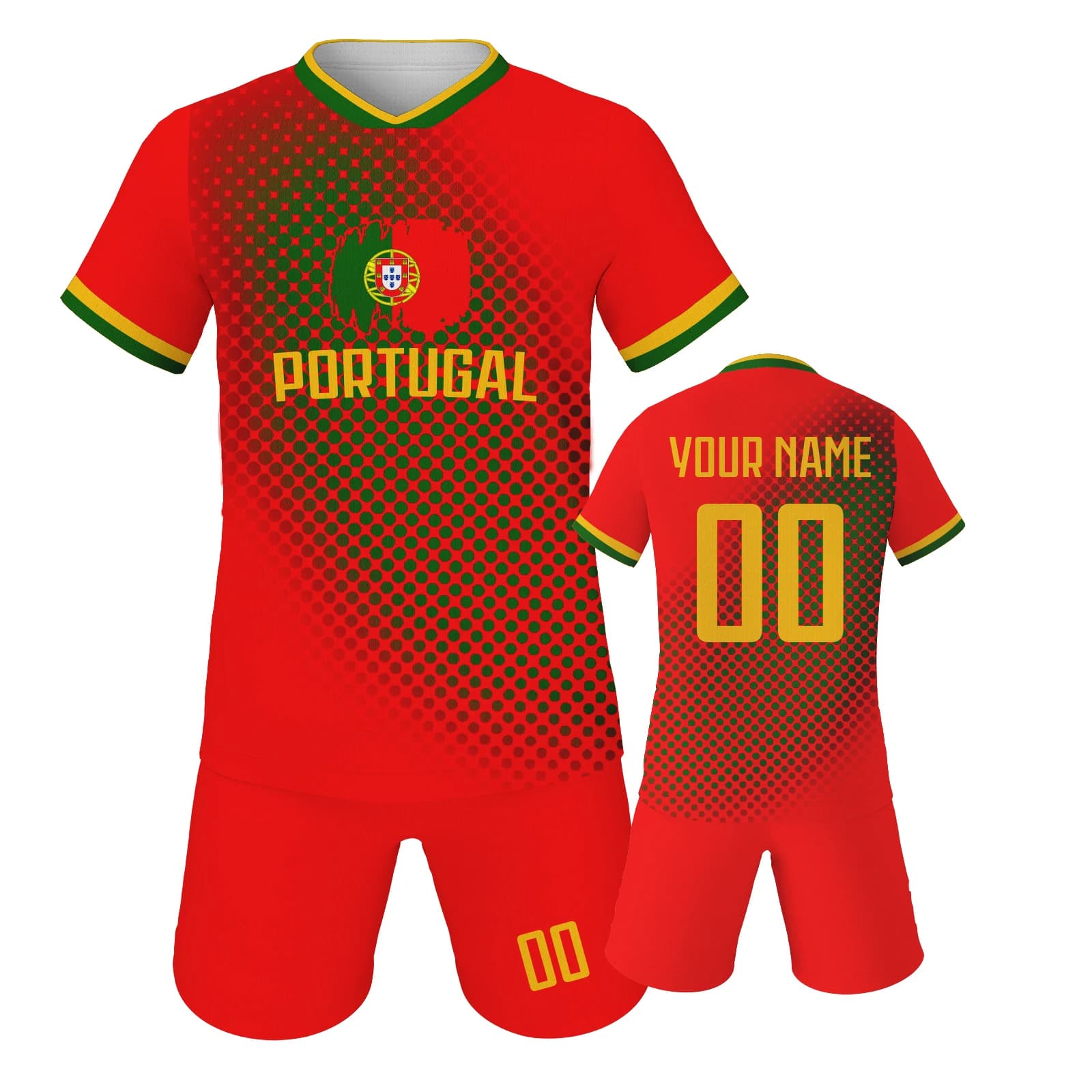 Portugal Custom Soccer Jersey Shorts Kit National Team Kids Football Shirt Personalized Name Number Uniform for Boys Girls Fans