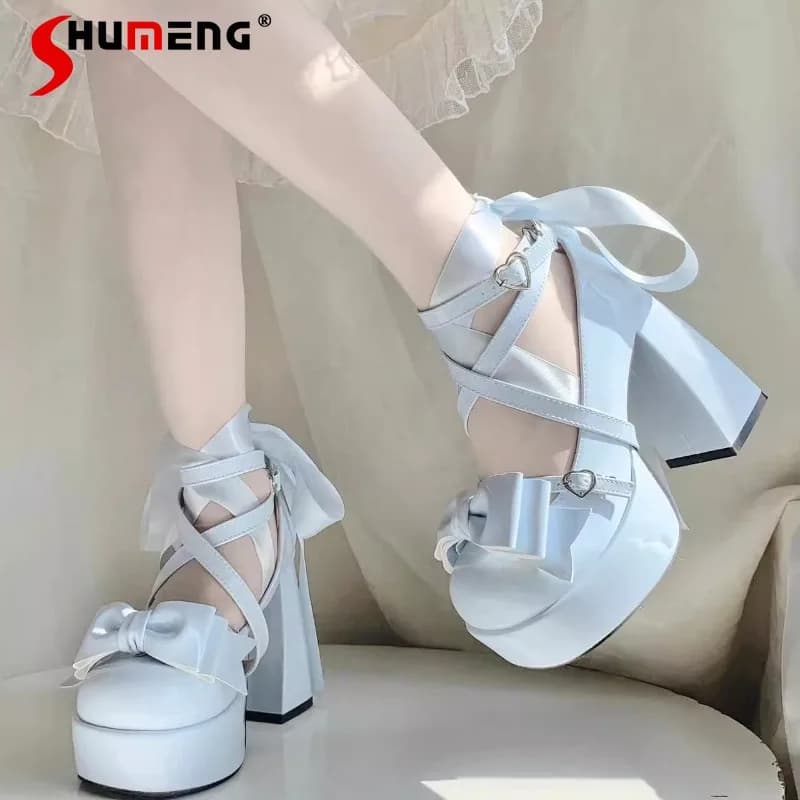 New Japanese Original Lolita Style A Variety Of Ways To Wear Single Pumps Bow Elegant Black Mary Jane High Heels For Women Girls