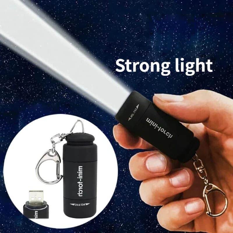 Pocket Keychain Flashlight Waterproof Outdoor Hiking Camping Mini FlashlightUSB Rechargeable LED Multifunctional Strong Light