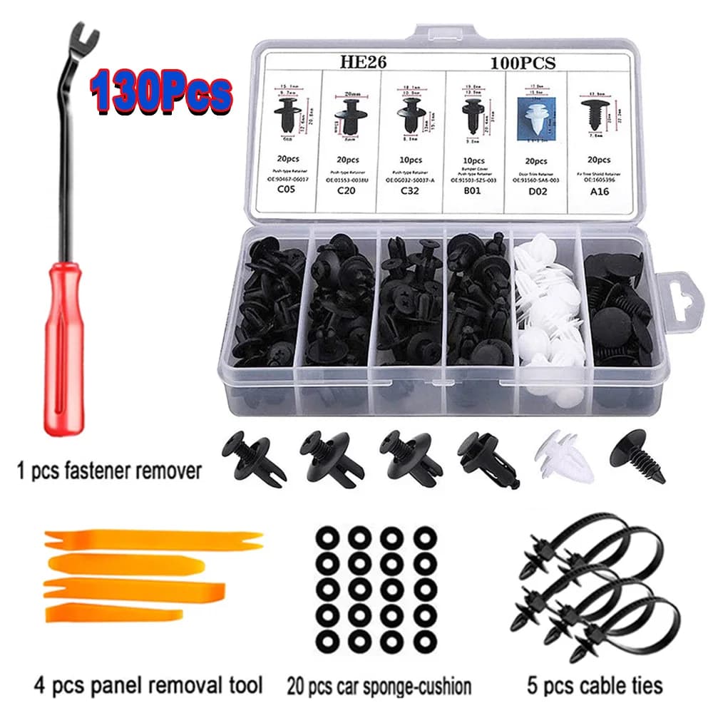 100Pcs Plastic Bumper Clips 6 Size Car Clips Rivets Fasteners Auto Push Type Pin Retainer Trim Kit with Fastener Remover