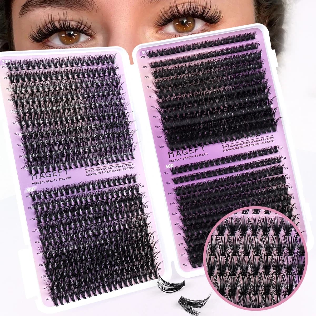 MJ DIY Lashes Extensions Kit 640pcs Lash Clusters 80D/100D Wispy Individual Lashes Mix 9-18mm Cluster Eyelash Extension