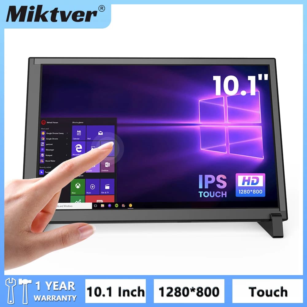 Miktver Small 10.1" Capacitive 10 Points Touch Monitor With Stand 1280x800P Raspberry Pi Display Plug&Play For Laptop Win 7/8/10