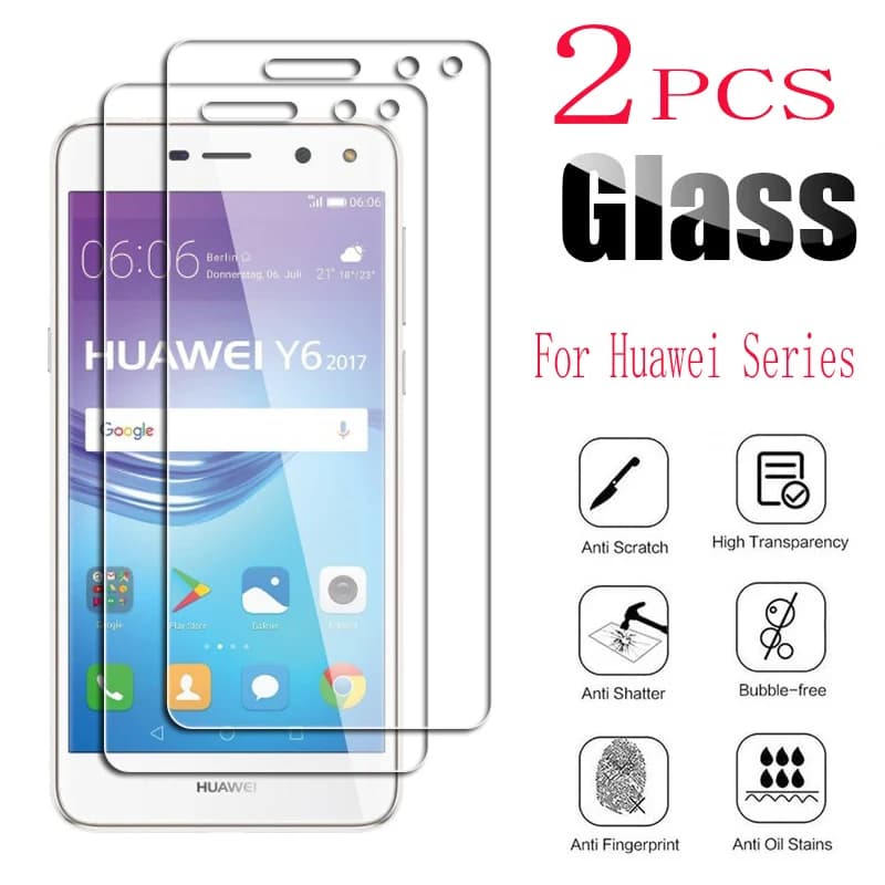 2PCS Tempered Glass For Huawei P8 P9 P10 Plus lite GR5 2017 mini Y3 Y7 Prime Y5 Y6 Pro Protective Film Screen Protector Cover