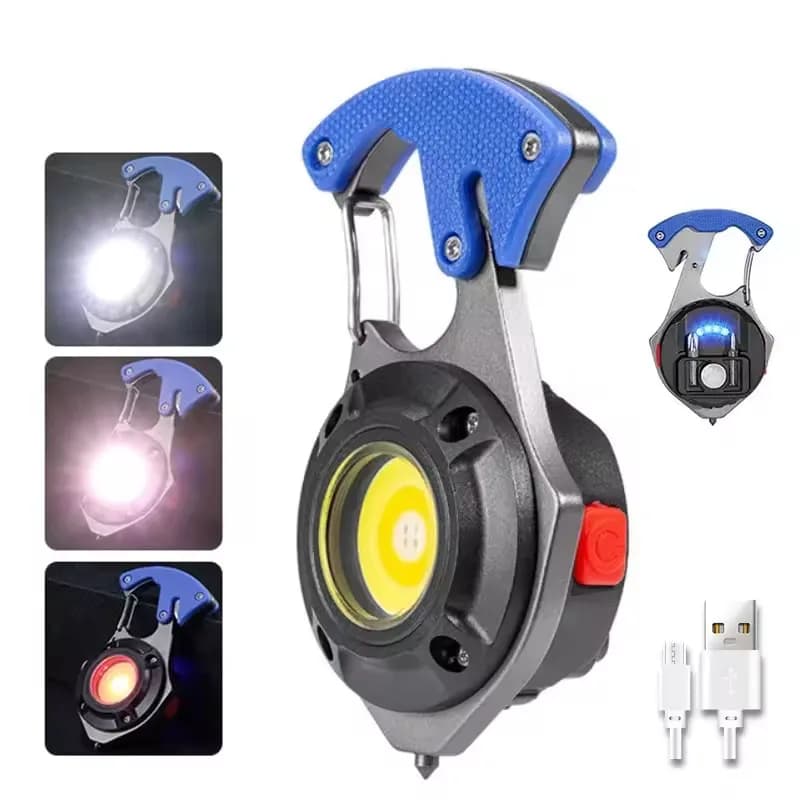 Mini COB Portable Keychain Torch LED Flashlight 7 Lighting Modes Rechargeable Emergency Lamp with Screwdriver Window Breaking