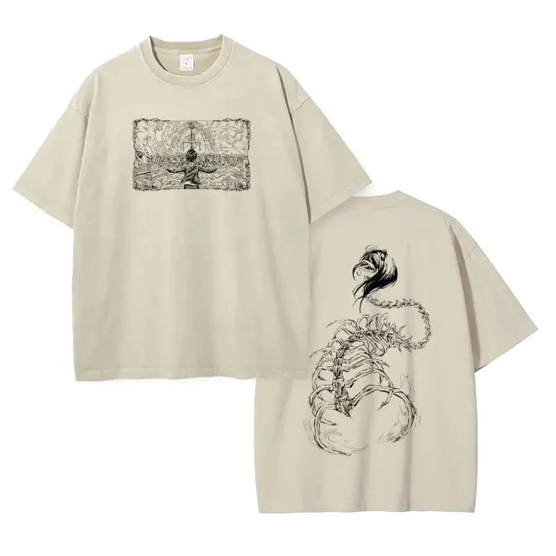 Eren Jaeger T-shirts Vintage Washed Anime T-Titan A-Attack T Shirt Manga Shingeki no Kyojin Levi Mikasa Short Sleeve Tops Tees