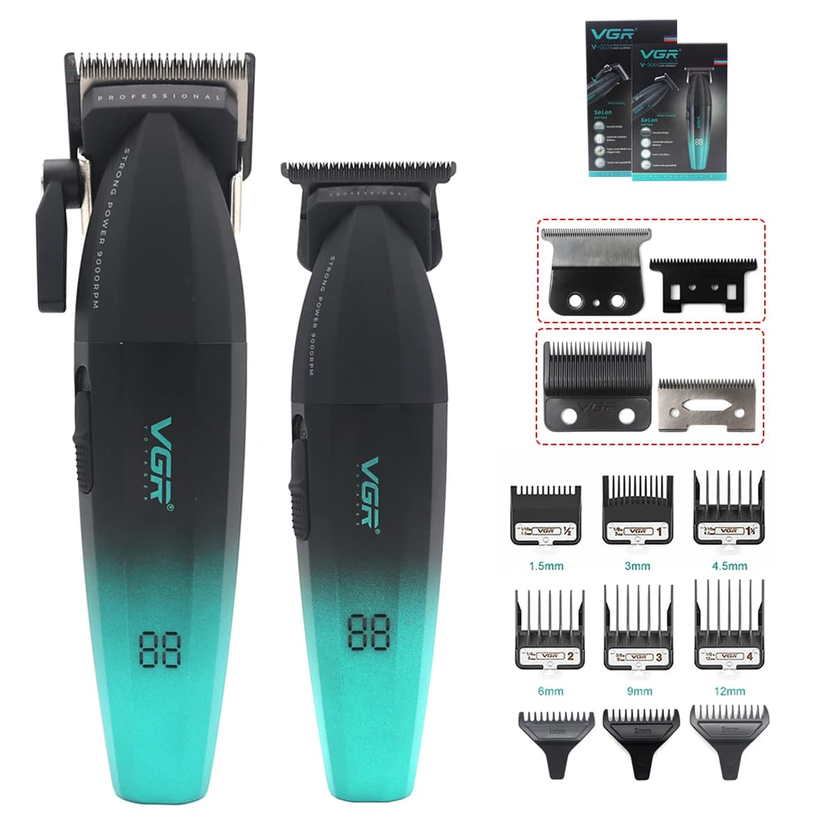 VGR V-003 V-906 Full Metal Professional Hair Cutting Machine Kit for Men DLC Blade Hair Clipper 9000RPM Hair Cutting Machine