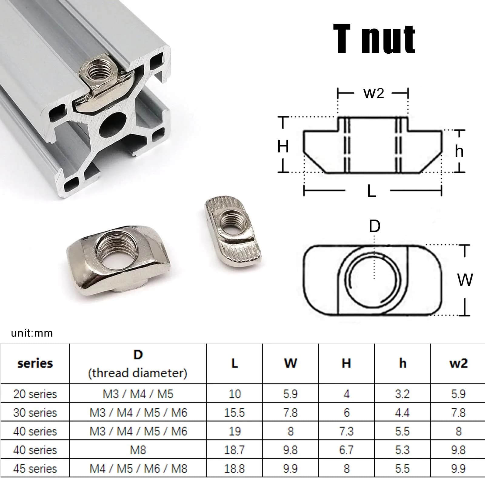 50/30/20pcs M3 M4 M5 M6 T-nut T Ship Shape Sliding Nut Hammer for 20 30 40 Series Aluminum Profile Extrusion Slot Track