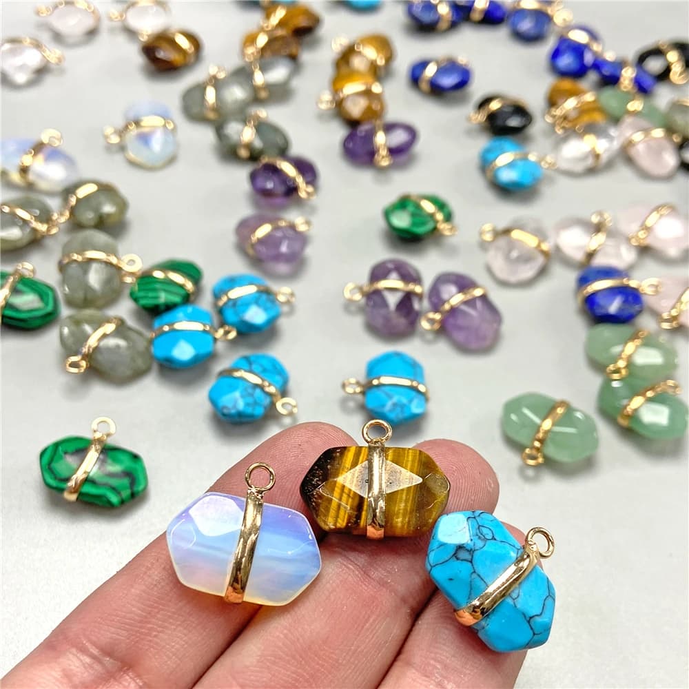 2PCS Natural Stone Amethysts Tiger Eye Pendant 16x19mm Geometric lapis lazuli Beads Charms for Jewelry Making DIY Accessries