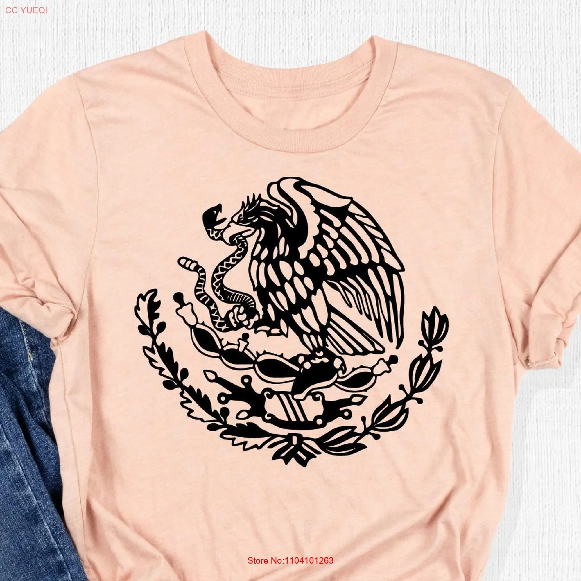 Mexican Heritage National Flag Eagle Coat of Arms T Shirt Estados Unidos Mexicanos Symbolism Golden Fighting Snake