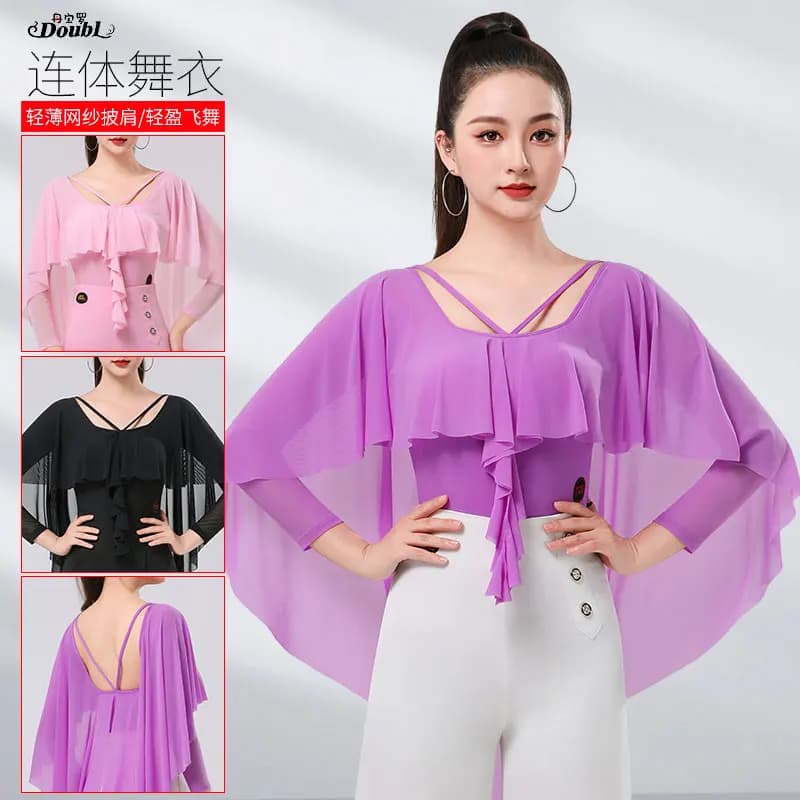 Doubl Latin Dance Training Dress Long Sleeve Blouse Women With Breast Pad Onesie Flowing Shawl Moteng Dress Autumn