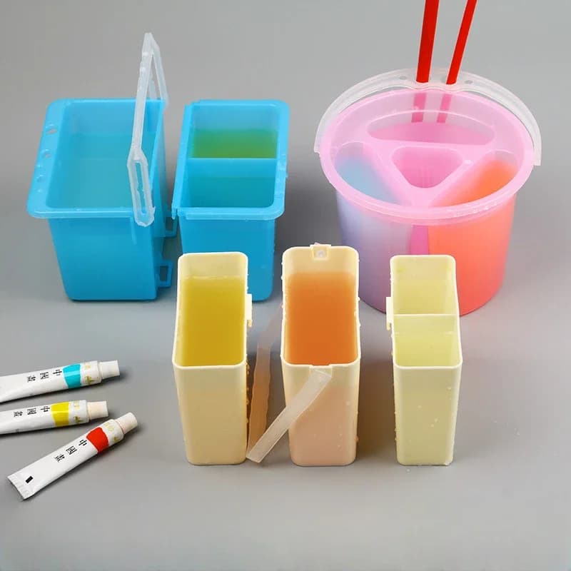 1Set Triple Water Color Painting Brush Washing Bucket High Quality Plastic Buckets Wash Pen Barrel For Drawing Art Supplies