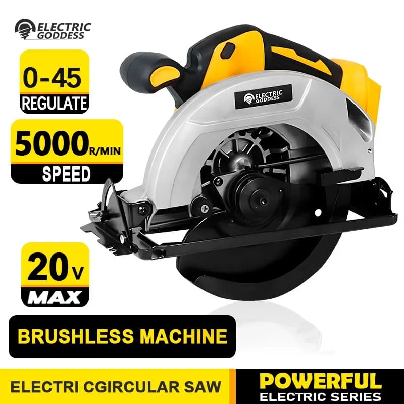 7-inch Cordless Circular Saw 5000rpm Brushless Woodworking Saw 45-degree Cutting Angle Adjustment For Dewalt 20V Battery Pin