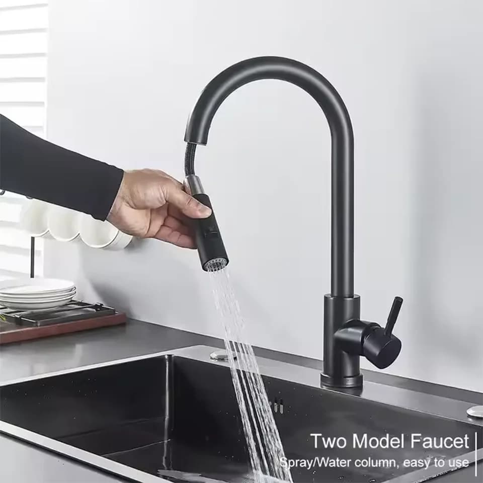 Hot and Cold Mixed Kitchen Faucet, Stainless Steel Faucet, Kitchen Sink Faucet, Pull-out Kitchen Faucet, Single Hole Faucet