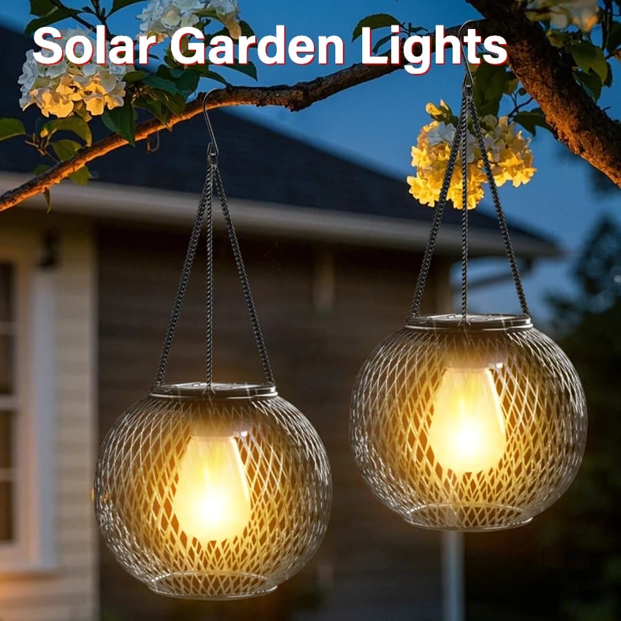 Iron Solar Lights Outdoor Led Solar Hanging Lanterns Decorative Lamp Waterproof Dusk to Dawn Automatic for Garden Porch Balcony