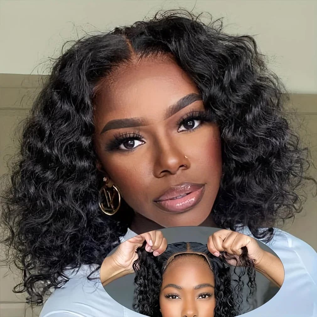 12A Wear Go Glueless Water Wave Short Bob Wigs Lace Front Human Hair Wig Pre Plucked Brazilian Wavy Curly Wigs For Women 13x4